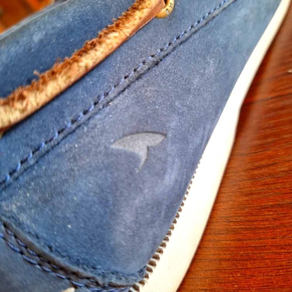RUGGED SHARK Tan and Blue Suede Boat Shoes with Moccasin Stitching Size 11.5